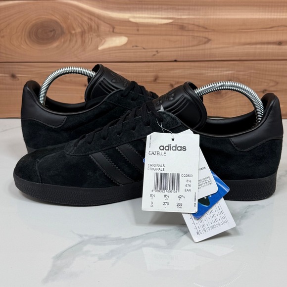 Adidas‎ Gazelle Originals Triple Black Suede Leather Sneakers Mens Shoes size 9 - Picture 8 of 14
